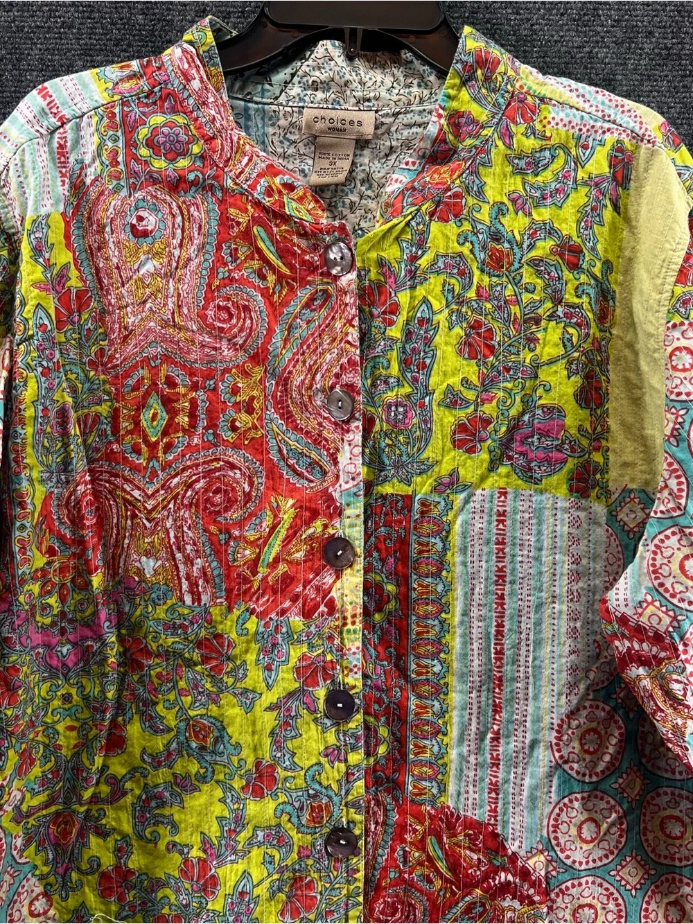 Choices Woman Patchwork Kantha Jacket 3X Cotton Boho Colorful Cottagecore Granny - Picture 2 of 11